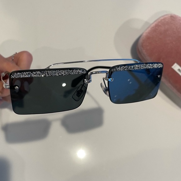 MIU MIU Sunglasses - Square Frame, Black Glitter - Picture 9 of 11